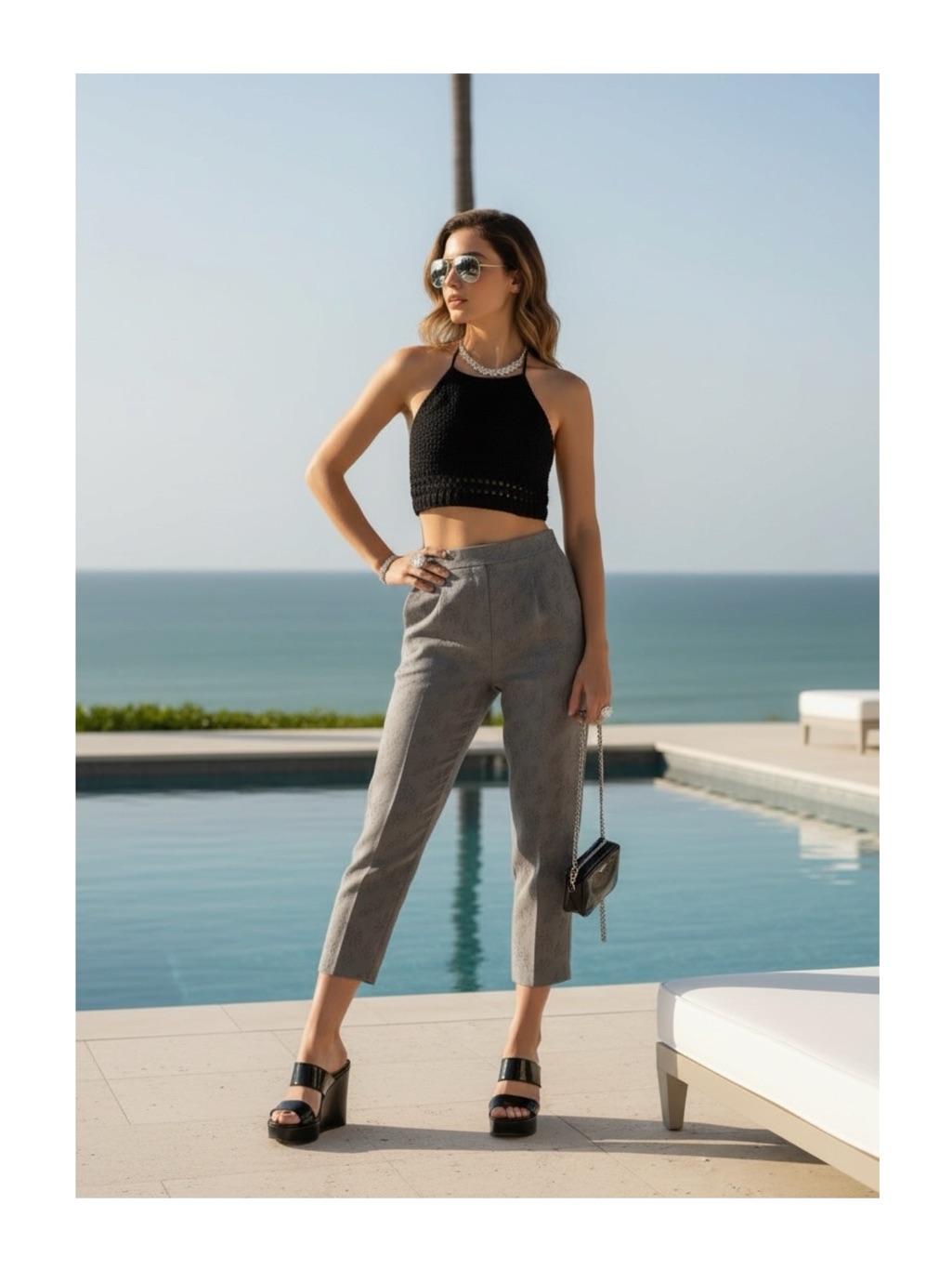 New Vince Floral Embroidered Shimmery Silk Duponi Pant Pants Gunmetal Sml